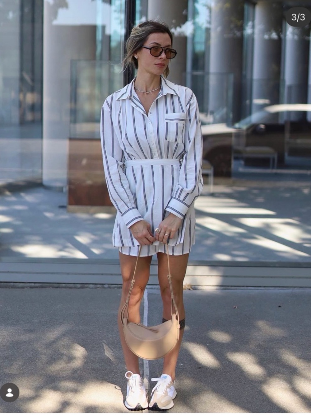 Free People Mini Dress in White with Blue and Black Stripes